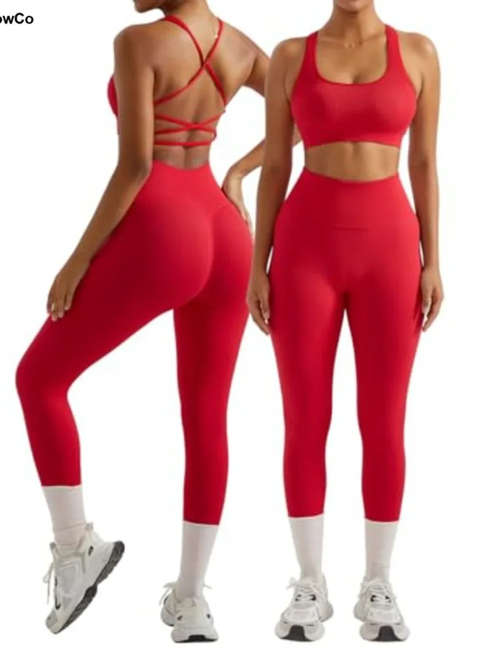 2 Piece Workout Sets for Women Padded Tops Booty Leggings with Pockets Gym Sets
